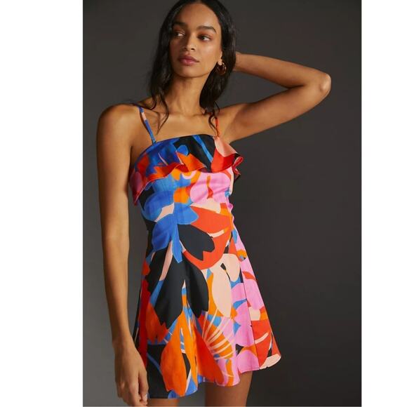 New Anthropologie Corey Lynn Calter Ruffled Printed Mini Dress $220 MEDIUM Pink - Picture 2 of 7